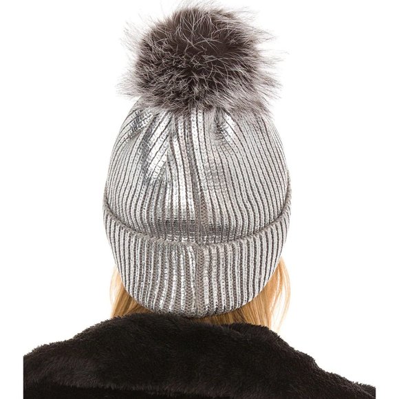 SOLD -Metallic Pom Beanie Hat - Picture 3 of 7